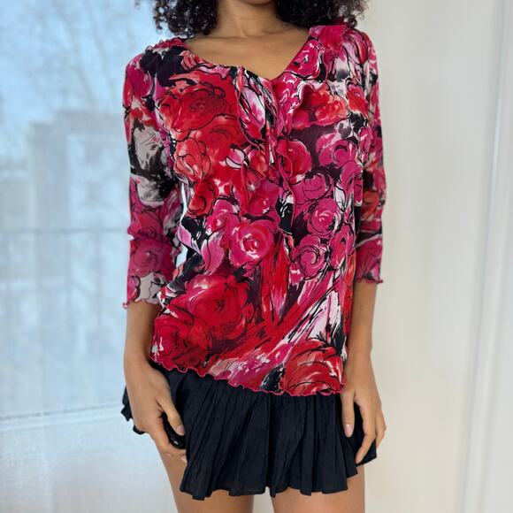 Italian Vintage Romcom Floral Mesh Long Sleeves Blouse (M/L) - Picture 6 of 7